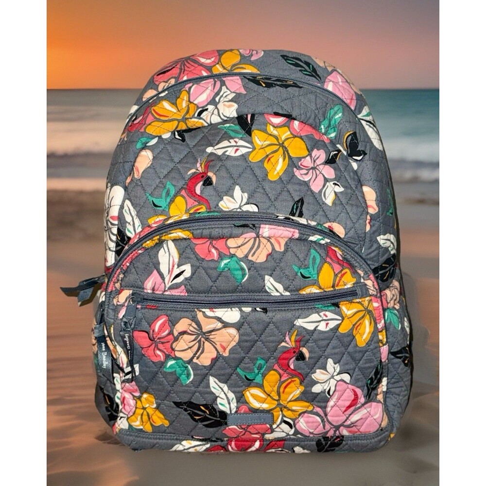 Vera Bradley Essential Laptop Backpack Coastal Paradise Gray NWOT